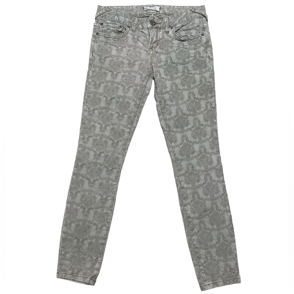 Free People Jacquard Skinny Jean 26 Brocade Textured Pant Crinkle Grey Casual